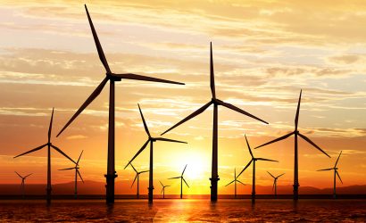 Wind turbine on sunset