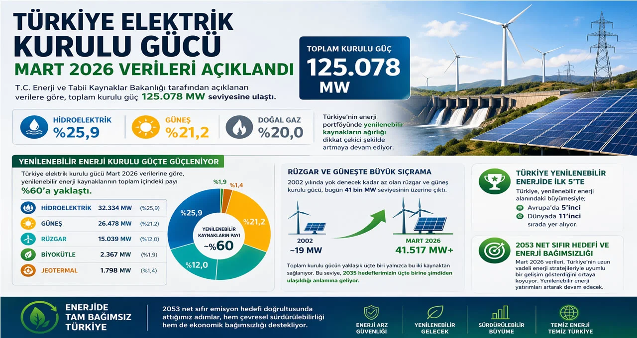 Türkiye Elektrik Kurulu Gücü Mart 2026 Verileri Açıklandı