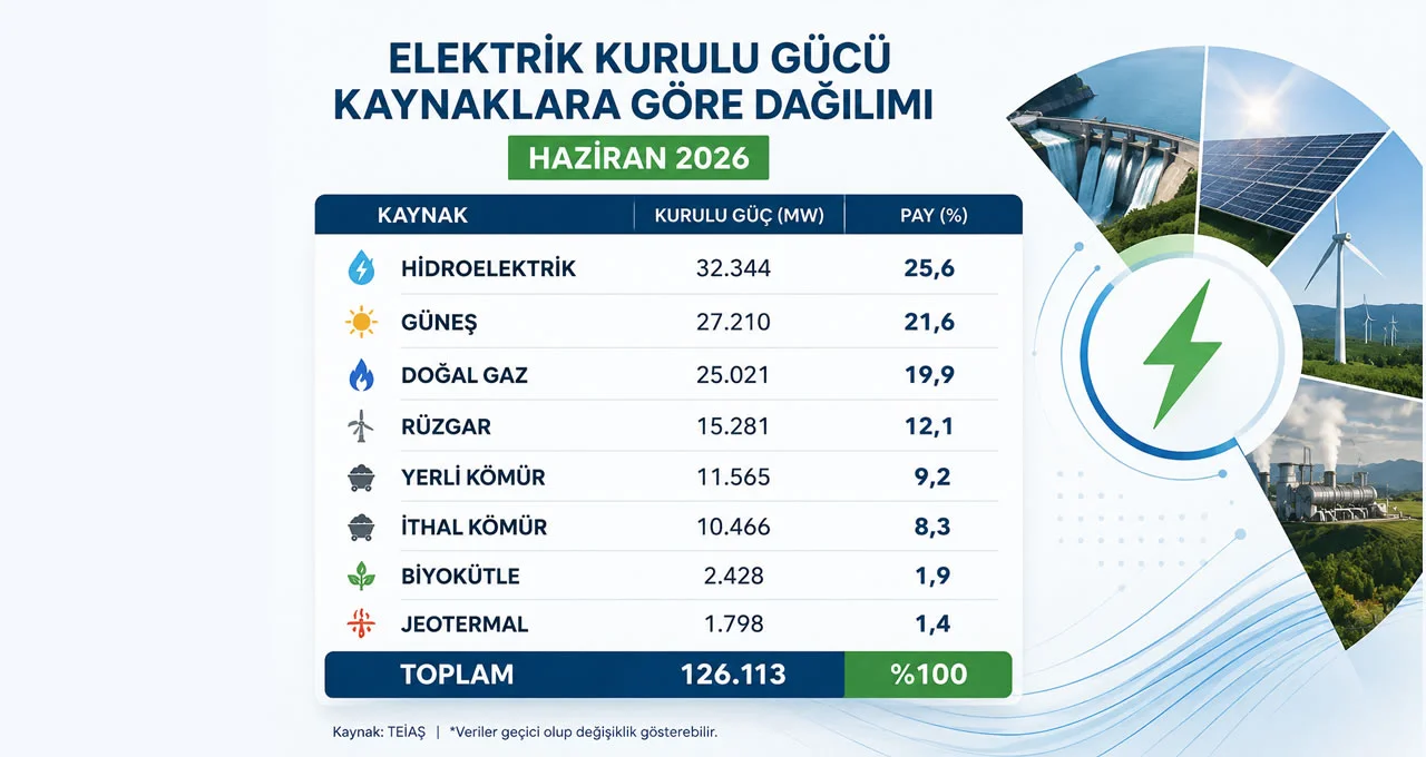 Türkiye’nin Elektrik Kurulu Gücü Haziran 2026